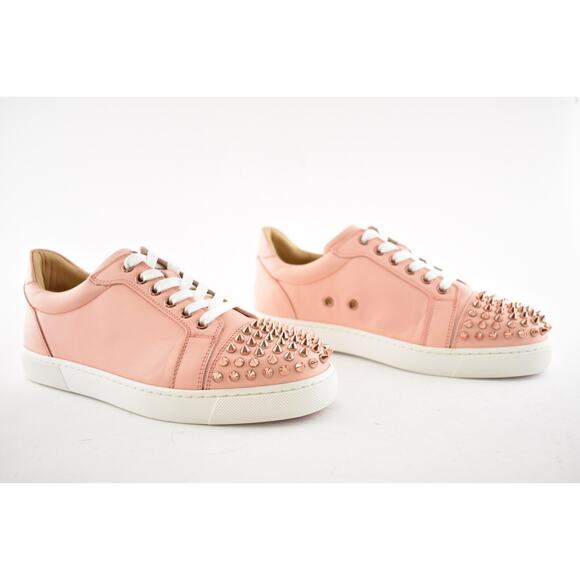 Christian Louboutin Vieira Spikes Pink Jupon Leather Flat Low Top Sneakers 34 - Picture 4 of 12